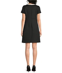 KARL LAGERFELD PARIS Faux Tweed Contrast Trim Front Bow Detail Mini Dress