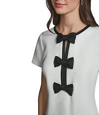 KARL LAGERFELD PARIS Faux Tweed Contrast Trim Front Bow Detail Mini Dress