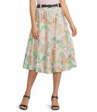 KARL LAGERFELD PARIS Floral Belted Midi Skirt