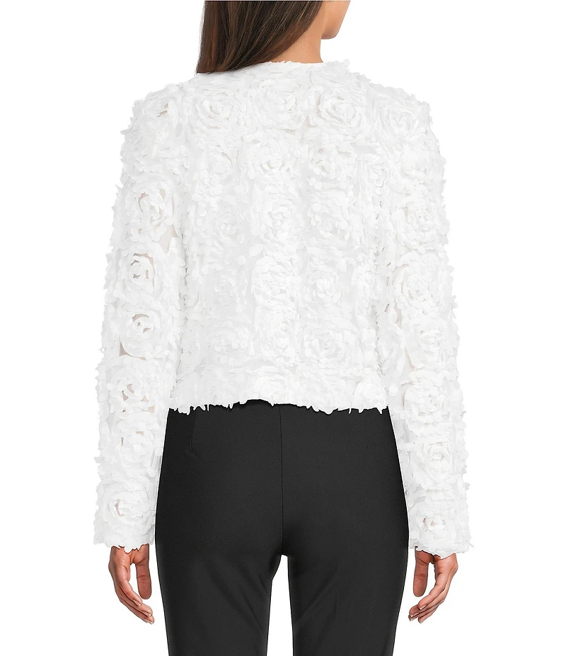 KARL LAGERFELD PARIS Floral Novelty Round Neck Long Sleeve Button Front Jacket