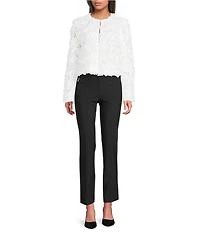 KARL LAGERFELD PARIS Floral Novelty Round Neck Long Sleeve Button Front Jacket