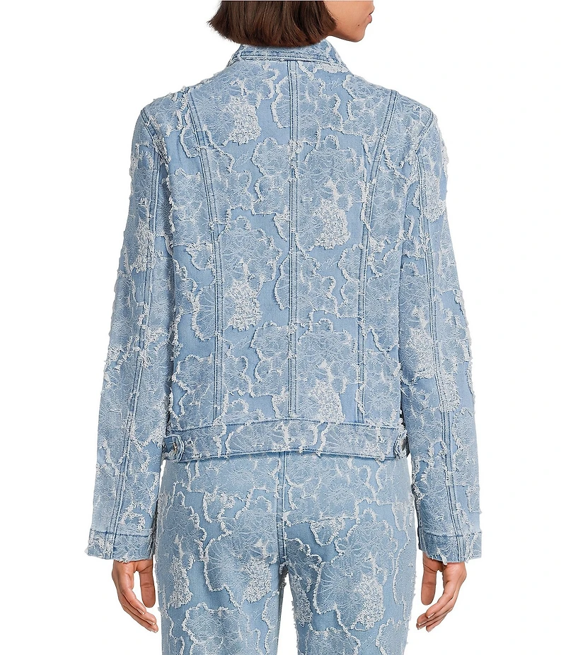 KARL LAGERFELD PARIS Floral Point Collar Long Sleeve Button-Front Jacquard Denim Jacket