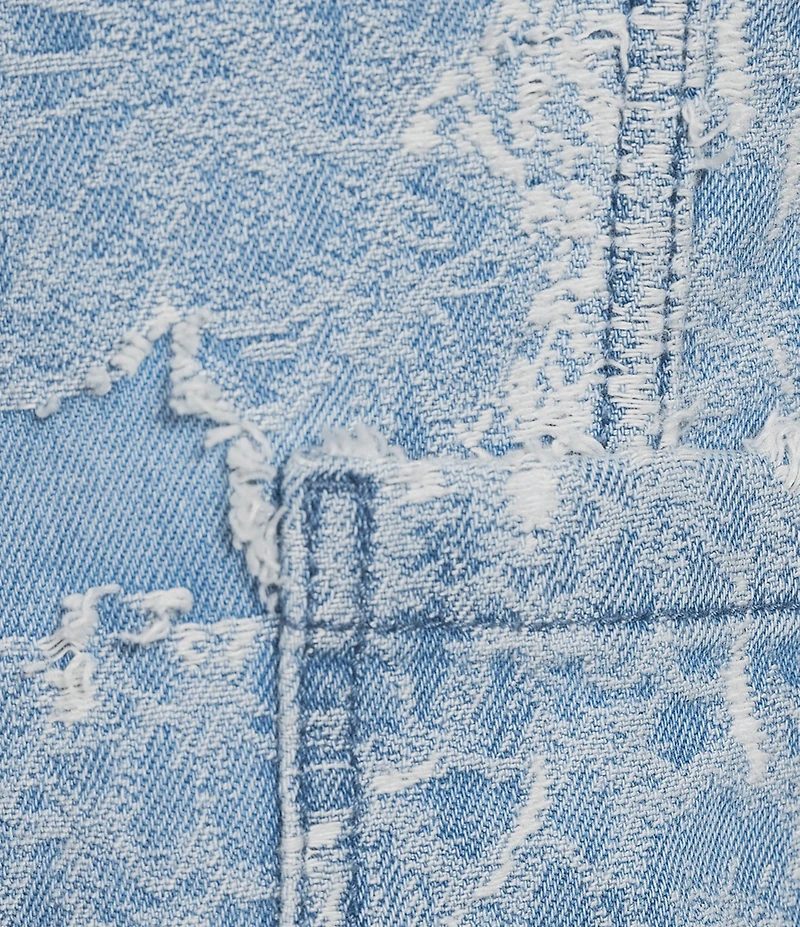 KARL LAGERFELD PARIS Floral Point Collar Long Sleeve Button-Front Jacquard Denim Jacket