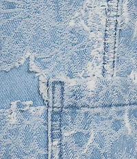 KARL LAGERFELD PARIS Floral Point Collar Long Sleeve Button-Front Jacquard Denim Jacket