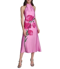 KARL LAGERFELD PARIS Floral Print Halter Neck Midi Dress