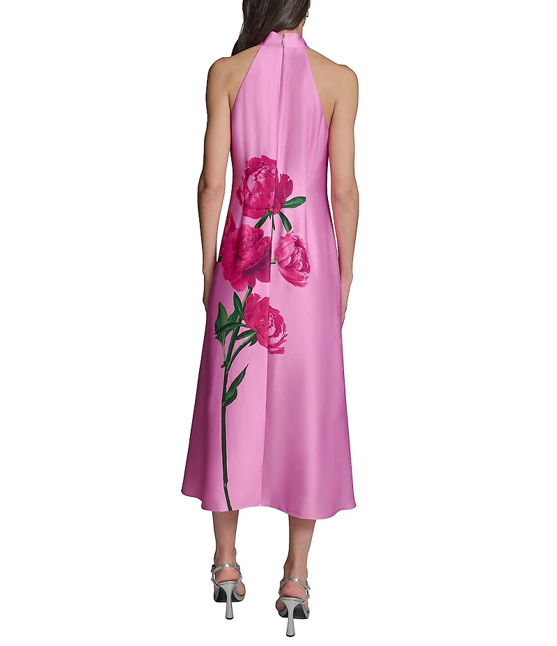 KARL LAGERFELD PARIS Floral Print Halter Neck Midi Dress