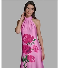 KARL LAGERFELD PARIS Floral Print Halter Neck Midi Dress