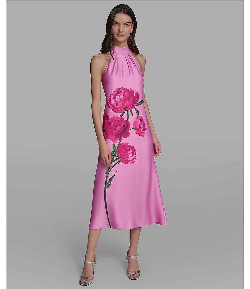 KARL LAGERFELD PARIS Floral Print Halter Neck Midi Dress