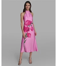 KARL LAGERFELD PARIS Floral Print Halter Neck Midi Dress