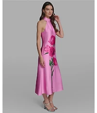 KARL LAGERFELD PARIS Floral Print Halter Neck Midi Dress