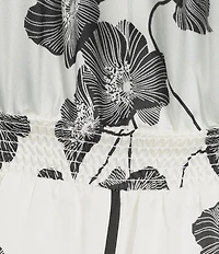 KARL LAGERFELD PARIS Floral Print Satin Crepe Round Neck Flutter Sleeve Midi A-Line Dress