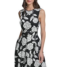KARL LAGERFELD PARIS Floral Print Self Tie Sleeveless Cotton Satin Midi Dress