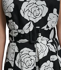 KARL LAGERFELD PARIS Floral Print Self Tie Sleeveless Cotton Satin Midi Dress