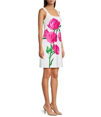 KARL LAGERFELD PARIS Floral Print Square Neck Sleeveless Dress
