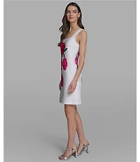 KARL LAGERFELD PARIS Floral Print Square Neck Sleeveless Dress