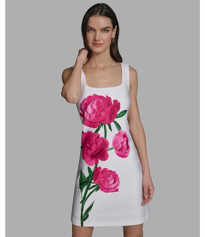 KARL LAGERFELD PARIS Floral Print Square Neck Sleeveless Dress