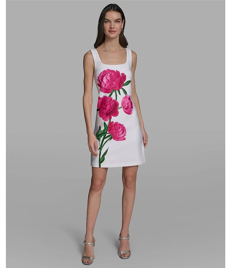 KARL LAGERFELD PARIS Floral Print Square Neck Sleeveless Dress