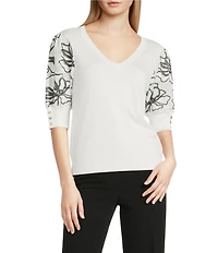 KARL LAGERFELD PARIS Floral Print V-Neck Short Sleeve Top