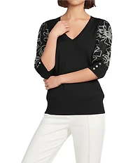 KARL LAGERFELD PARIS Floral Print V-Neck Short Sleeve Top