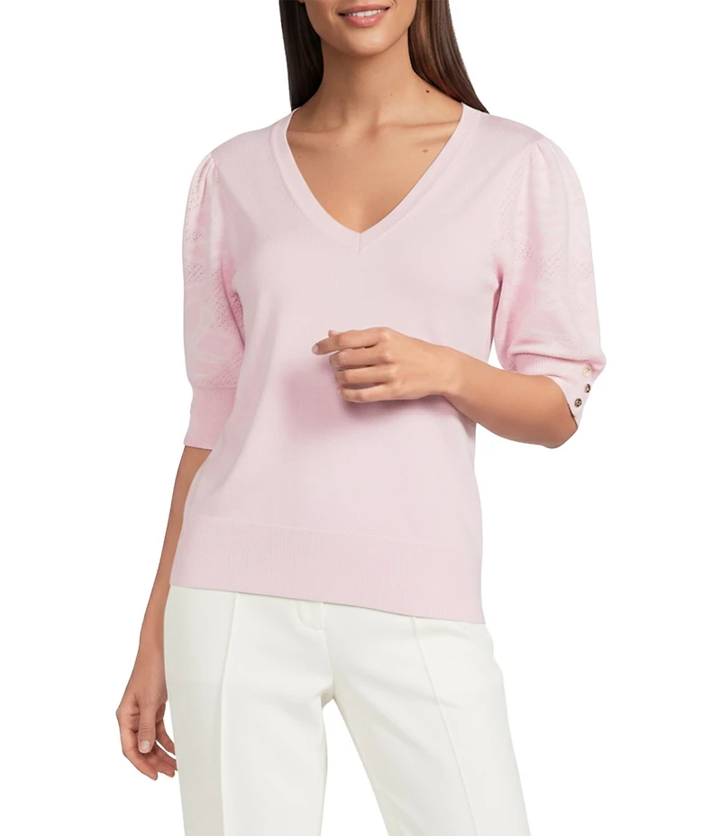 KARL LAGERFELD PARIS Floral Print V-Neck Short Sleeve Top