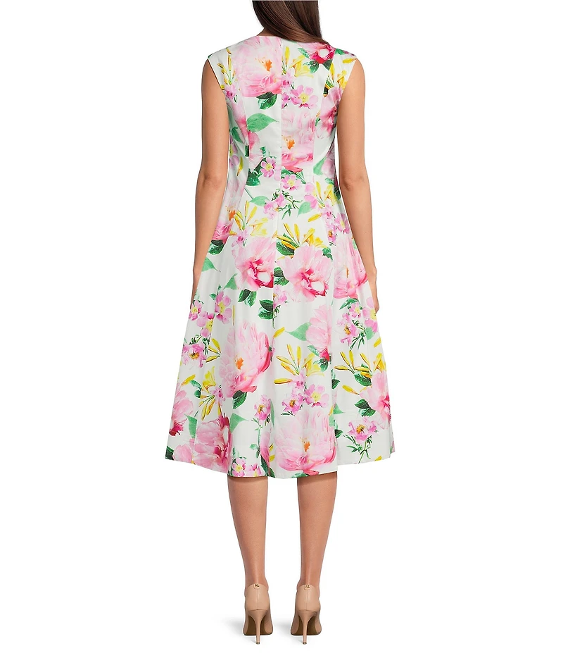 KARL LAGERFELD PARIS Floral Sateen V-Neck Sleeveless Dress