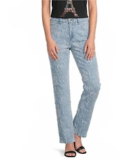 KARL LAGERFELD PARIS Floral Straight Leg Jacquard Denim Jeans