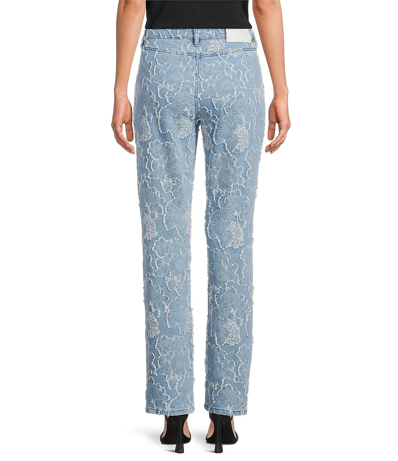KARL LAGERFELD PARIS Floral Straight Leg Jacquard Denim Jeans