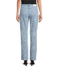 KARL LAGERFELD PARIS Floral Straight Leg Jacquard Denim Jeans