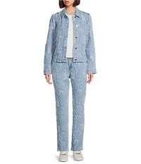 KARL LAGERFELD PARIS Floral Straight Leg Jacquard Denim Jeans