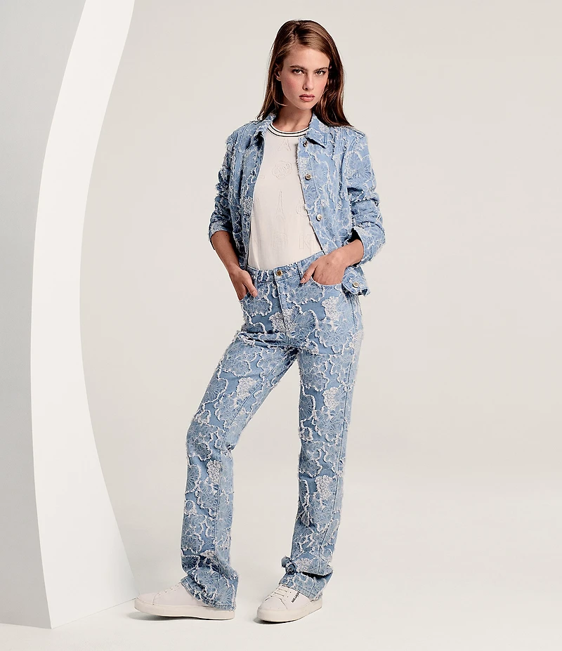 KARL LAGERFELD PARIS Floral Straight Leg Jacquard Denim Jeans