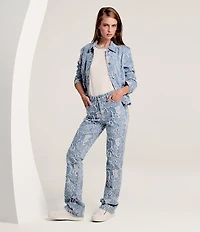 KARL LAGERFELD PARIS Floral Straight Leg Jacquard Denim Jeans