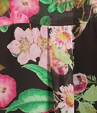 KARL LAGERFELD PARIS Floral Tie Neck Short Sleeve Chiffon Blouse
