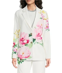 KARL LAGERFELD PARIS Floral Twill Notch Collar Long Sleeve Blazer