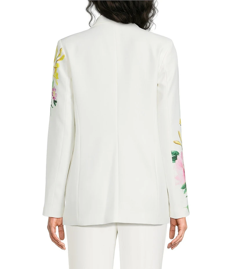 KARL LAGERFELD PARIS Floral Twill Notch Collar Long Sleeve Blazer