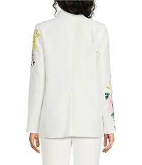 KARL LAGERFELD PARIS Floral Twill Notch Collar Long Sleeve Blazer
