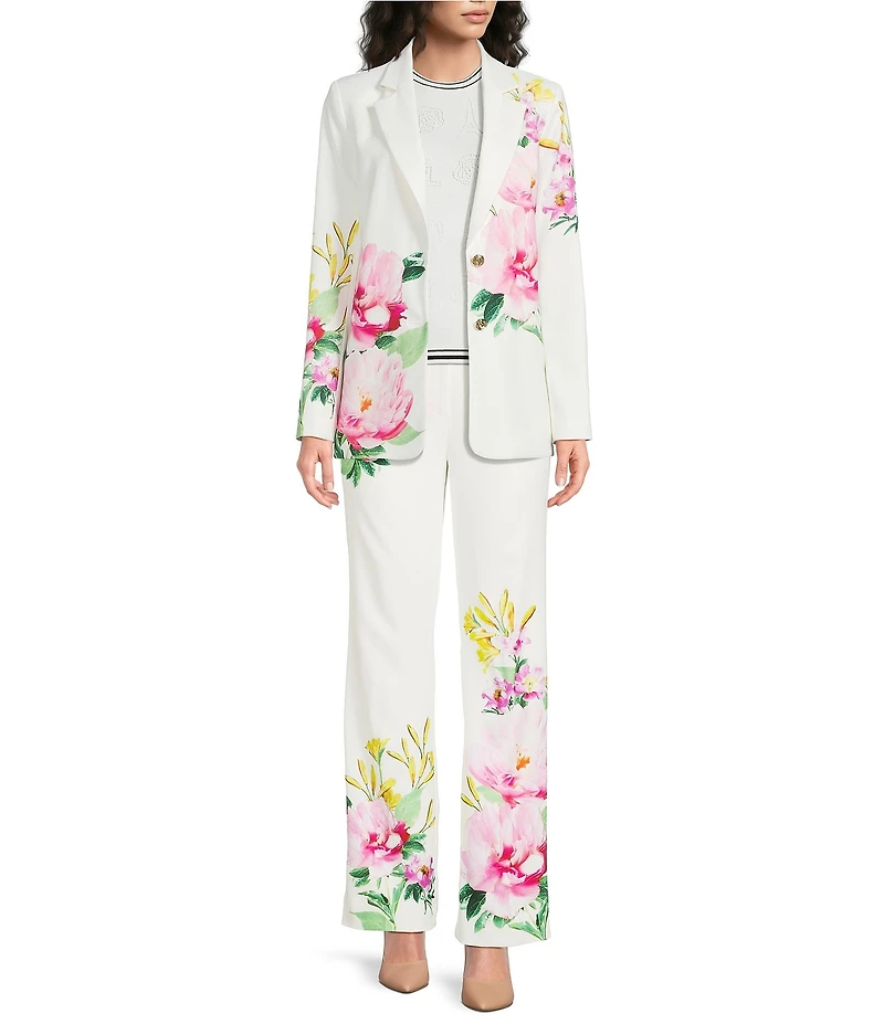 KARL LAGERFELD PARIS Floral Twill Notch Collar Long Sleeve Blazer