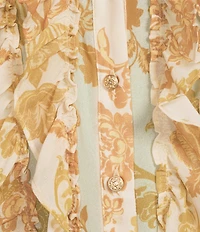 KARL LAGERFELD PARIS Foil Print Chiffon Woven Spread Collar Long Sleeve Blouse