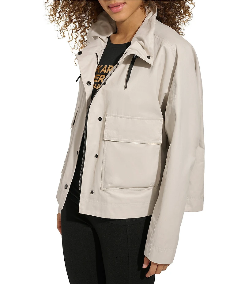 KARL LAGERFELD PARIS Funnel Collar Oversize Fit Snap Front Jacket