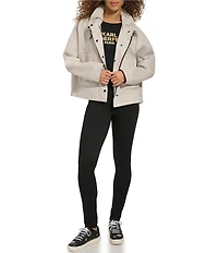 KARL LAGERFELD PARIS Funnel Collar Oversize Fit Snap Front Jacket