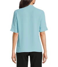 KARL LAGERFELD PARIS Georgette V-Neck Short Sleeve Ruffle Top