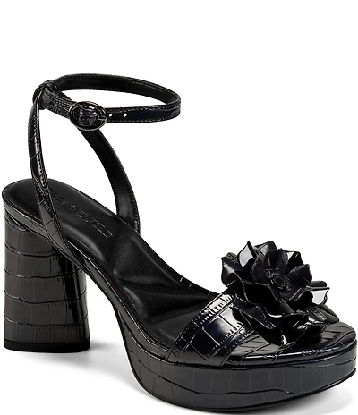 KARL LAGERFELD PARIS Haden Croc Print Floral Ornament Ankle Strap Dress Sandals