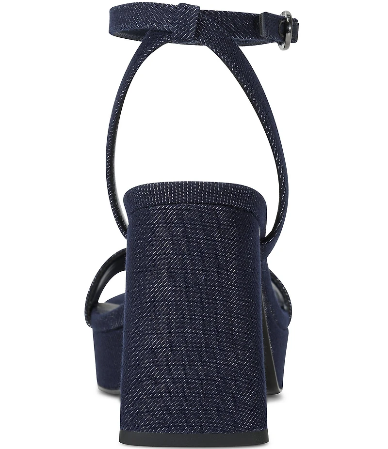 KARL LAGERFELD PARIS Hadon Dark Denim Signature Logo Platform High Heel Sandals