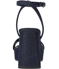 KARL LAGERFELD PARIS Hadon Dark Denim Signature Logo Platform High Heel Sandals