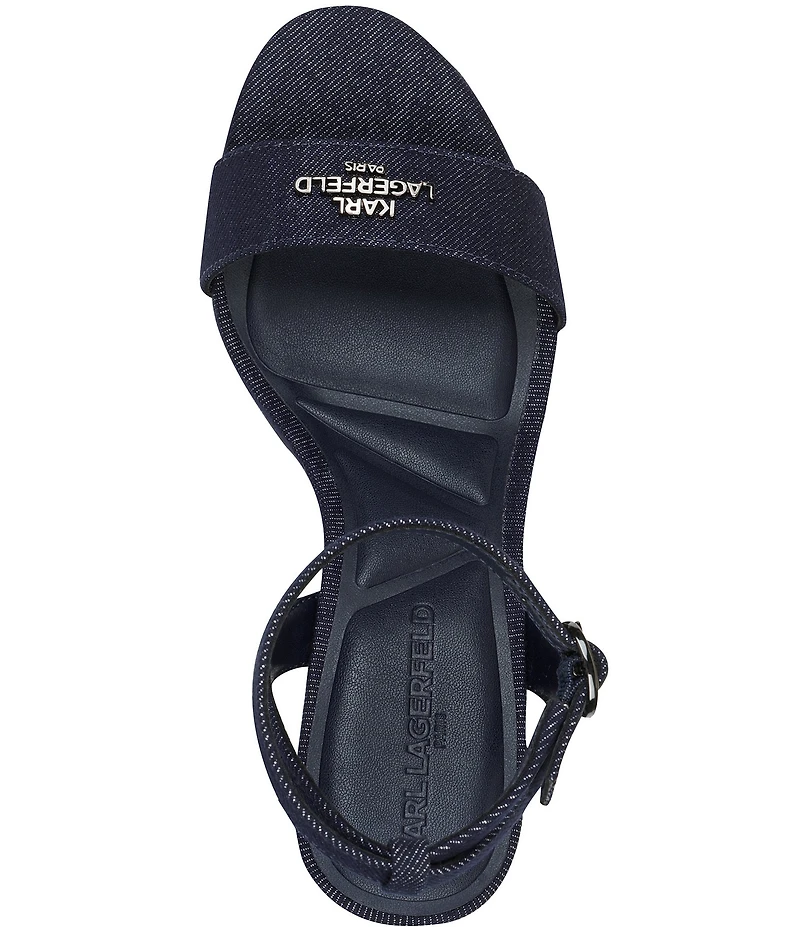 KARL LAGERFELD PARIS Hadon Dark Denim Signature Logo Platform High Heel Sandals