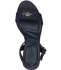 KARL LAGERFELD PARIS Hadon Dark Denim Signature Logo Platform High Heel Sandals