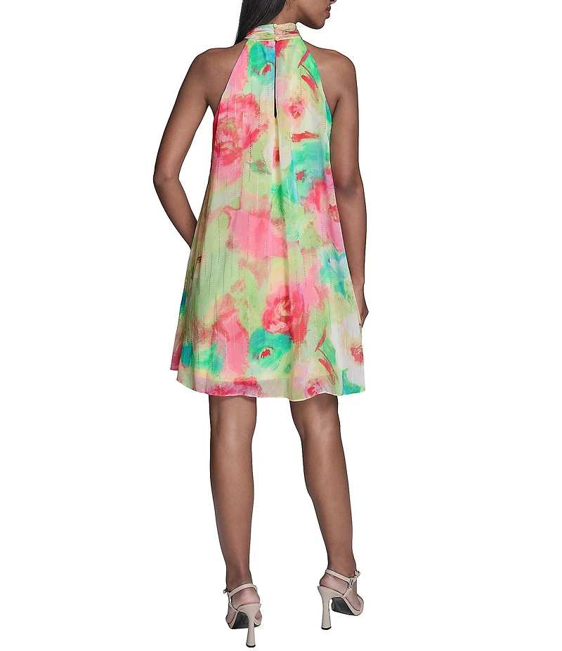 KARL LAGERFELD PARIS Halter Neck Sleeveless Printed Clip Chiffon Dress