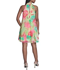 KARL LAGERFELD PARIS Halter Neck Sleeveless Printed Clip Chiffon Dress