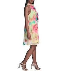 KARL LAGERFELD PARIS Halter Neck Sleeveless Printed Clip Chiffon Dress