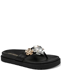 KARL LAGERFELD PARIS Hayze Fleur Flower Ornament Flip Flip Footbed Sandals