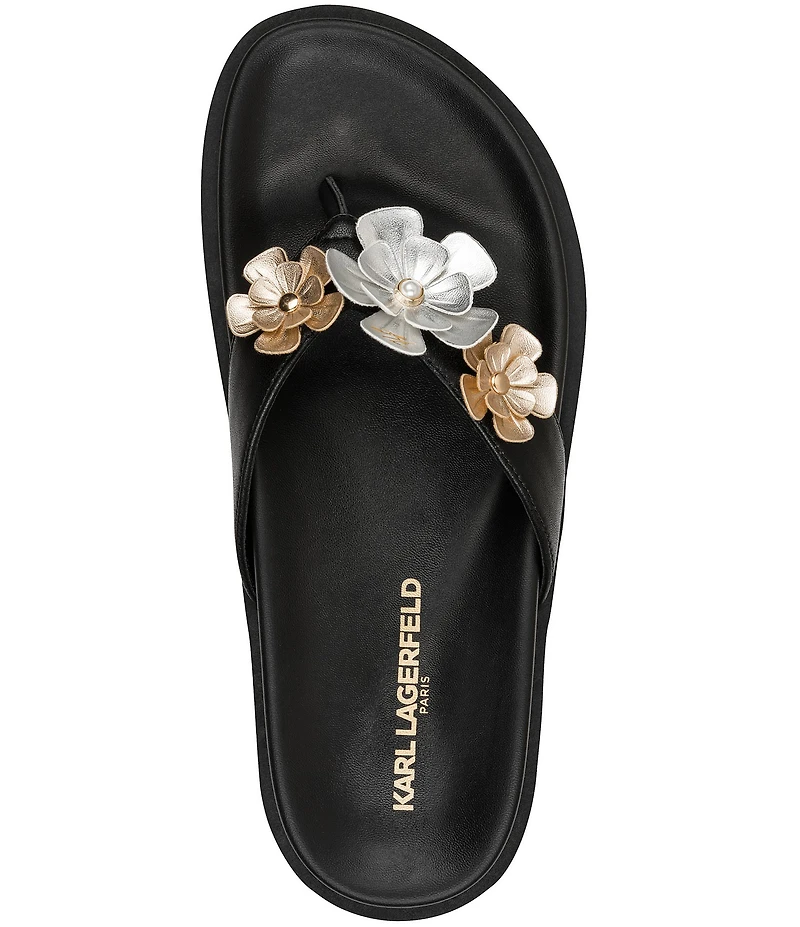 KARL LAGERFELD PARIS Hayze Fleur Flower Ornament Flip Flip Footbed Sandals